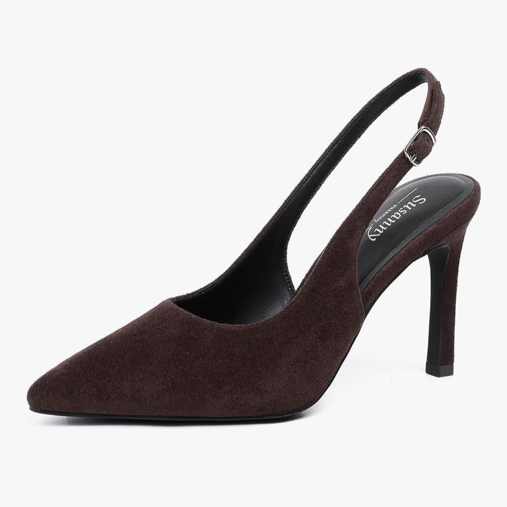Brown Suede Slingback Heels